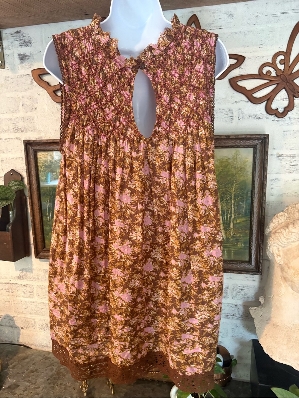 Free People Shea Printed Mini Dress in a brown and pink floral print, - Picture 7 of 10